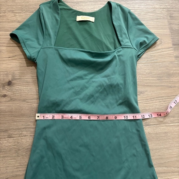 Qinsen Green Unitard Romper Short Jumpsuit Square Neck Yoga Exercise Sz 6 - Picture 4 of 6